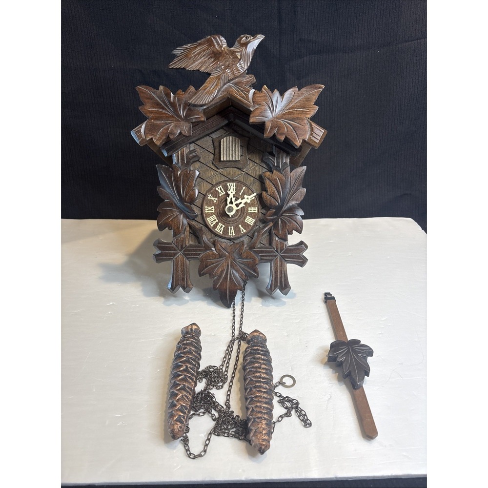 Adolf Herr German Cuckoo Clock Black Forest Antique Wood Brass Untested As Is